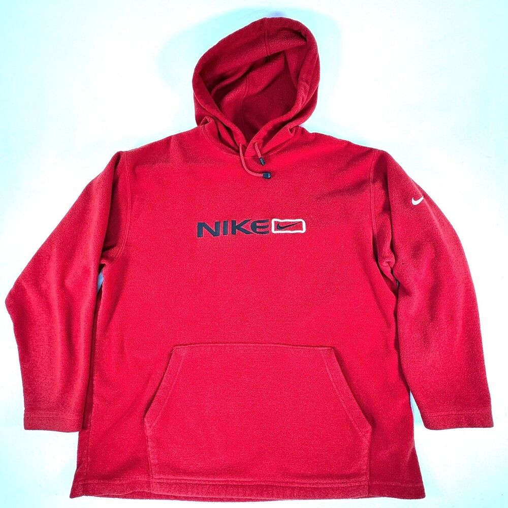 Vtg Nike Travis Scott Center Swoosh Spell Out Fleece Hoodie Sweatshirt Red Men L